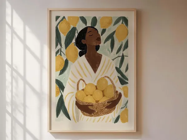 Woman With Lemons Poster, Vintage Mediterranean Art Print