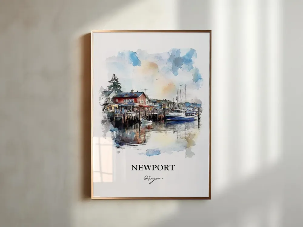 Newport, Oregon Watercolor Travel Poster, Yaquina Bay - Image 5