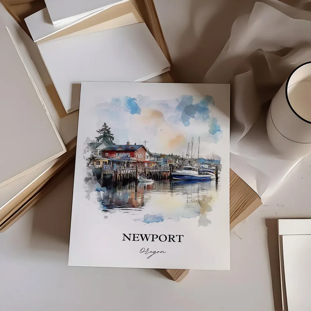 Newport, Oregon Watercolor Travel Poster, Yaquina Bay - Image 2