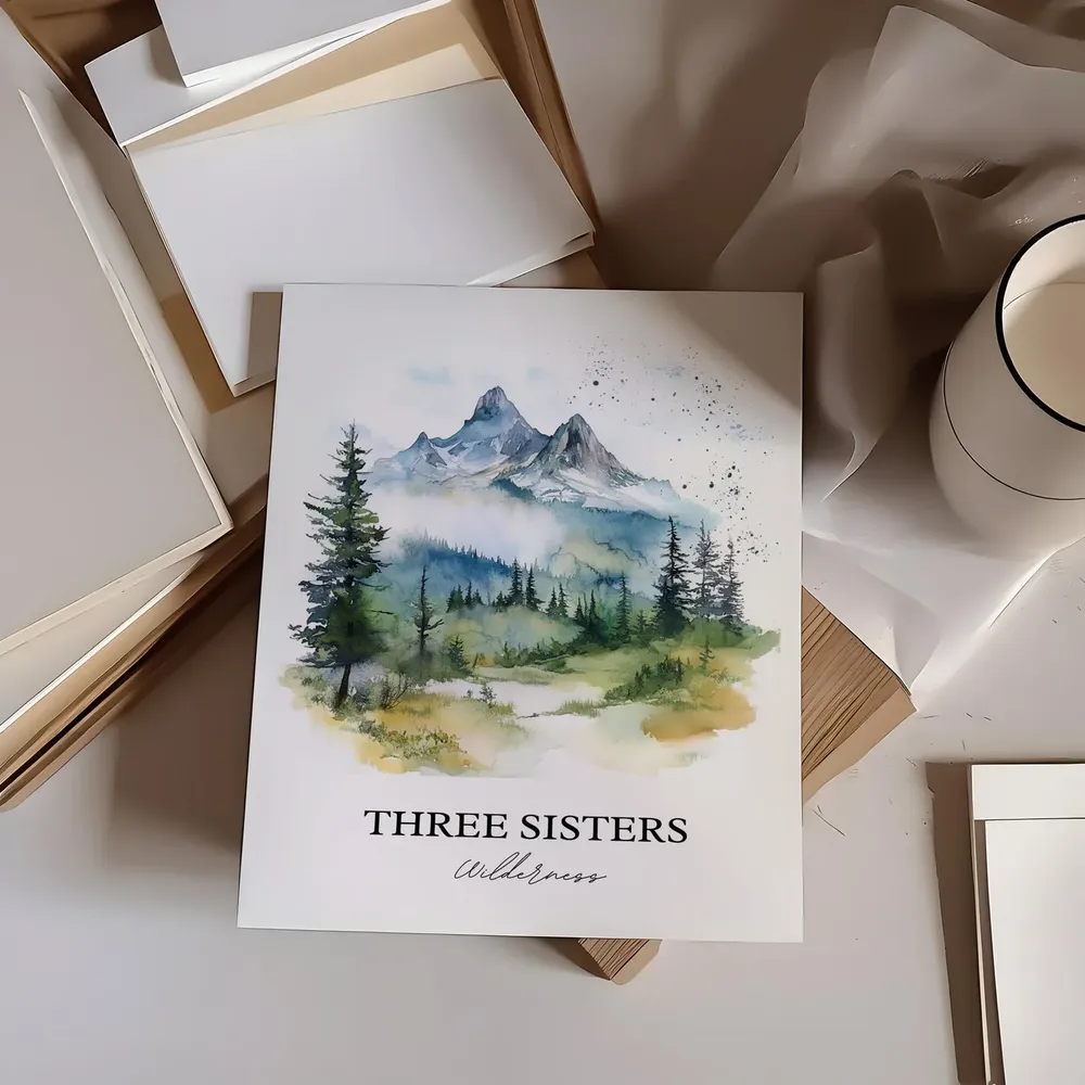 Three Sisters Wilderness Travel Poster, Oregon Watercolor - Image 2