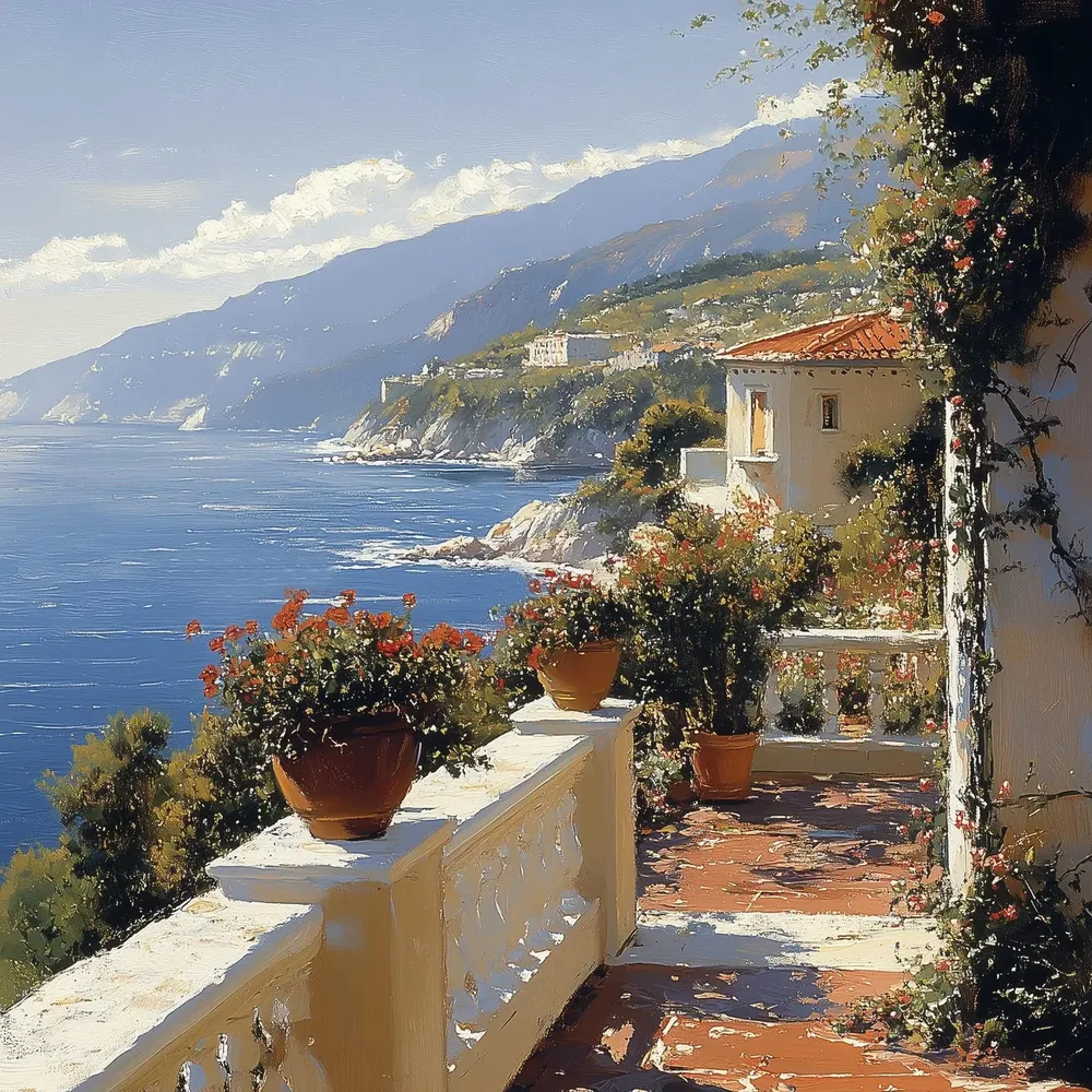 Romantic Mediterranean Coastal Terrace, Poster Print - Image 2