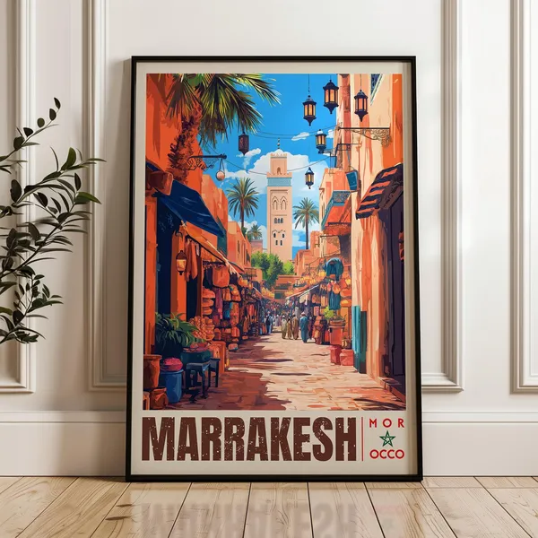 Marrakesh Travel Poster, Morocco Wall Art Print