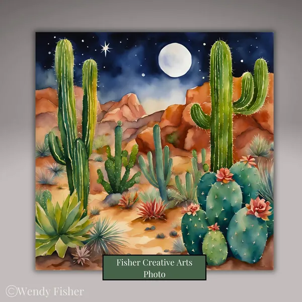Southwestern Night Desert Cactus Wall Art Print