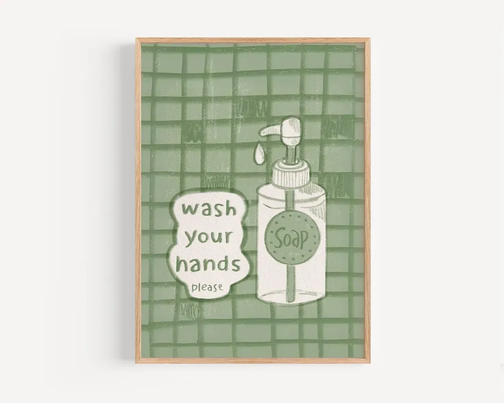 Wash Your Hands Wall Art, Modern Bathroom Decor