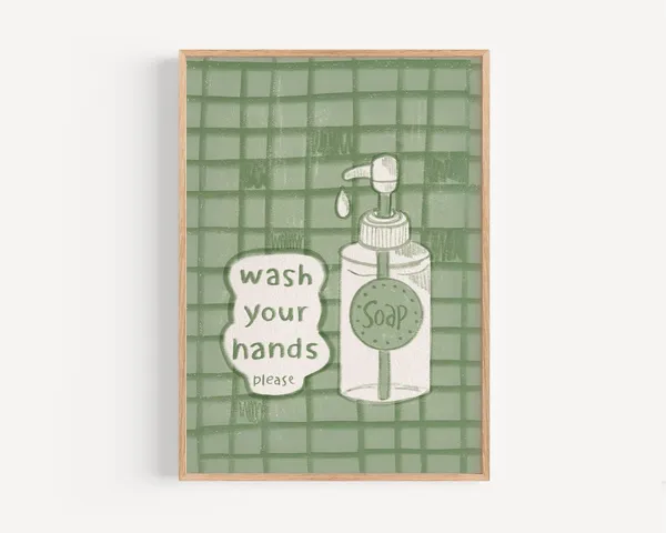 Wash Your Hands Wall Art, Modern Bathroom Decor