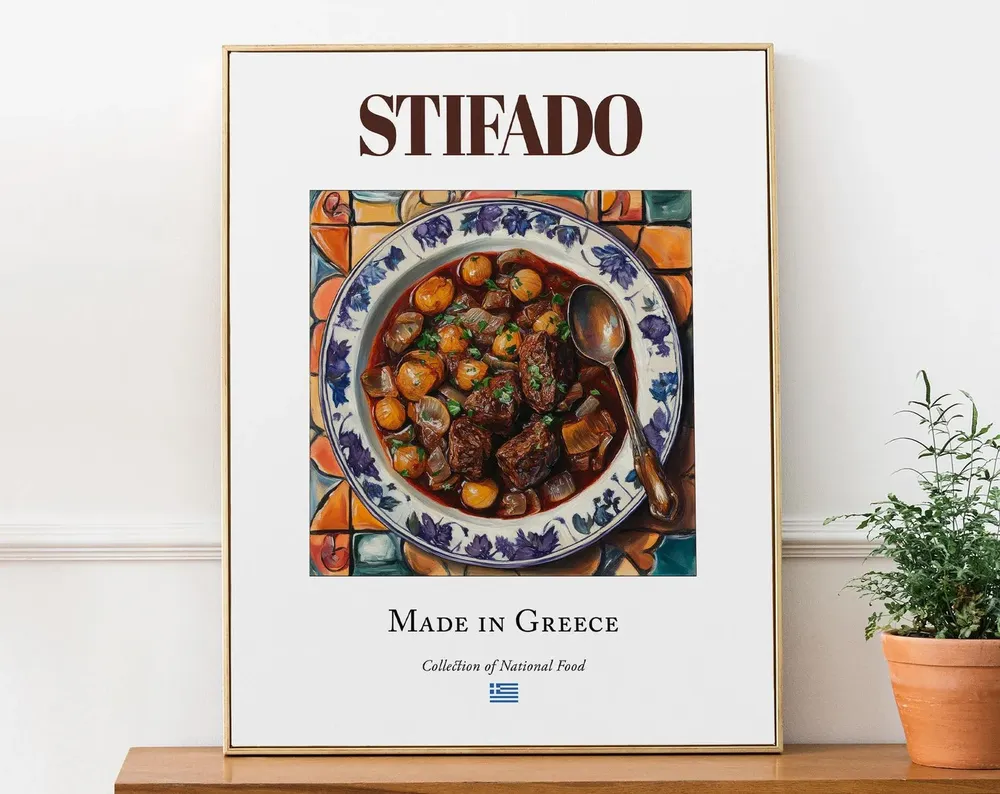Stifado Traditional Greek Food Poster, Dining Room