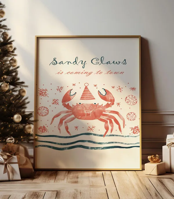 Sandy Claws Crab Christmas Sea Life Art Print