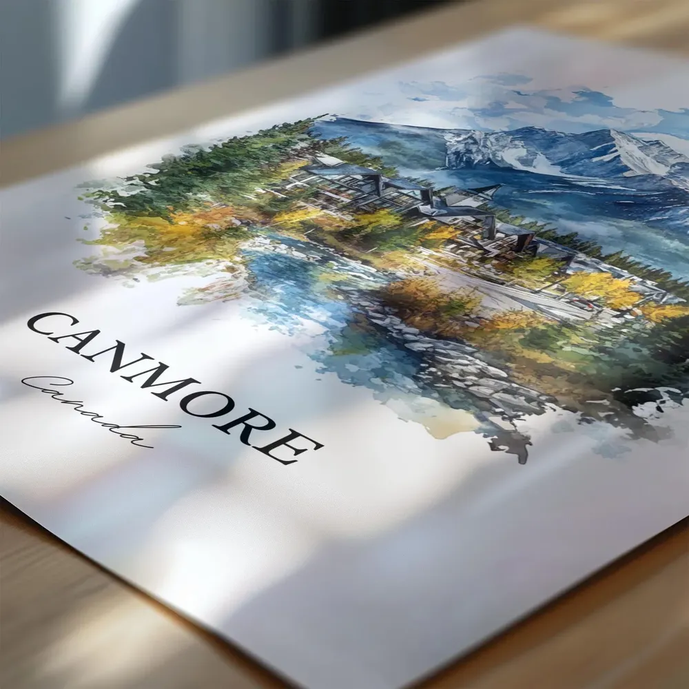 Canmore Canada Watercolor Travel Poster, Alberta - Image 6