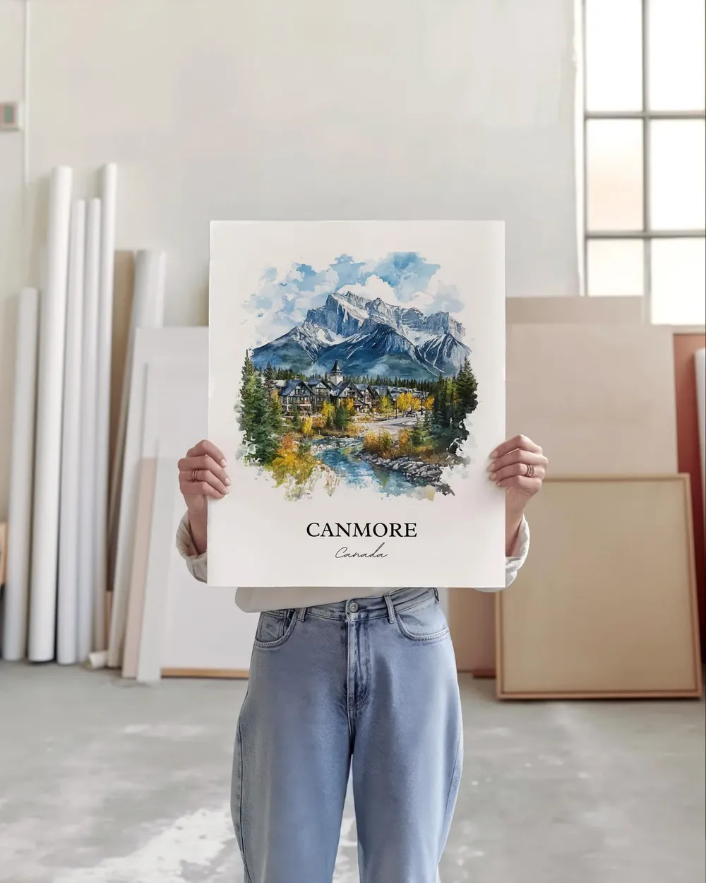 Canmore Canada Watercolor Travel Poster, Alberta - Image 3