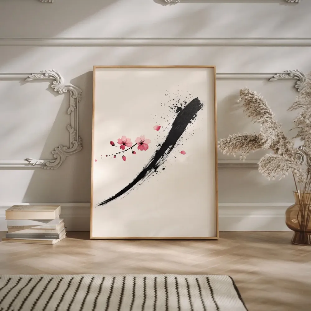 Zen Cherry Blossom Japanese Sumi-E Art Print, Japandi - Image 2