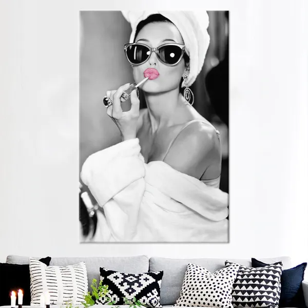 Audrey Hepburn Modern Woman With Lipstick Art Print