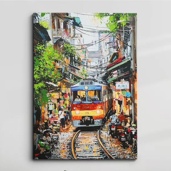 Hanoi Train Street Oil Painting-Style Art Print