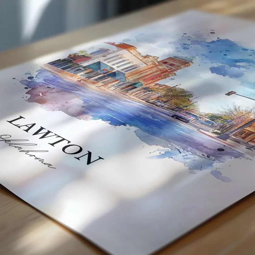 Lawton, OK Watercolor Travel Poster Print - Image 6