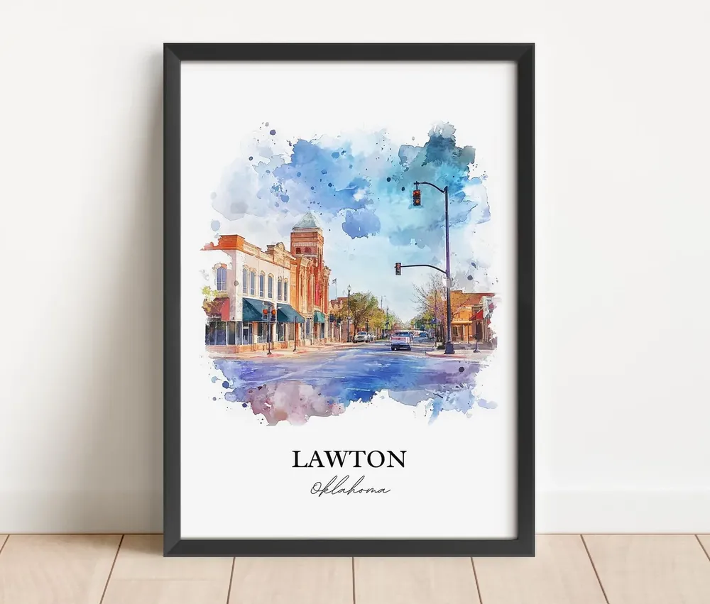 Lawton, OK Watercolor Travel Poster Print - Image 3