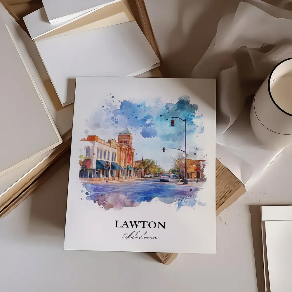 Lawton, OK Watercolor Travel Poster Print - Image 4