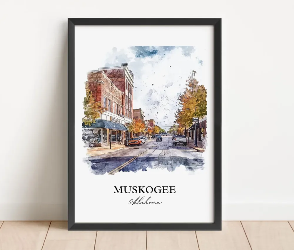 Muskogee OK Watercolor Travel Poster, Arkansas River - Image 3