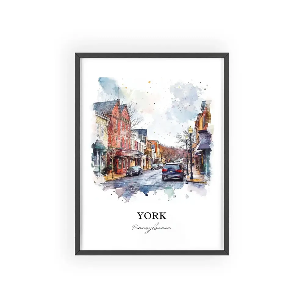 York Pennsylvania Travel Poster, Watercolor Art Print