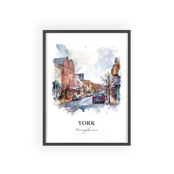 York Pennsylvania Travel Poster, Watercolor Art Print