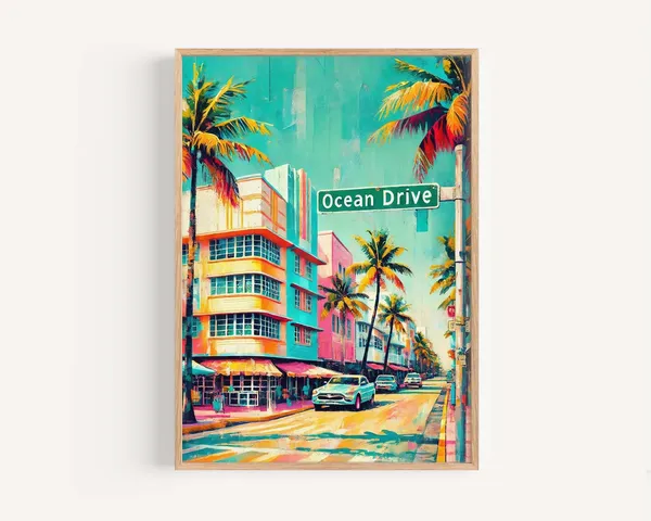 Ocean Drive Miami Beach Art Deco Travel Poster