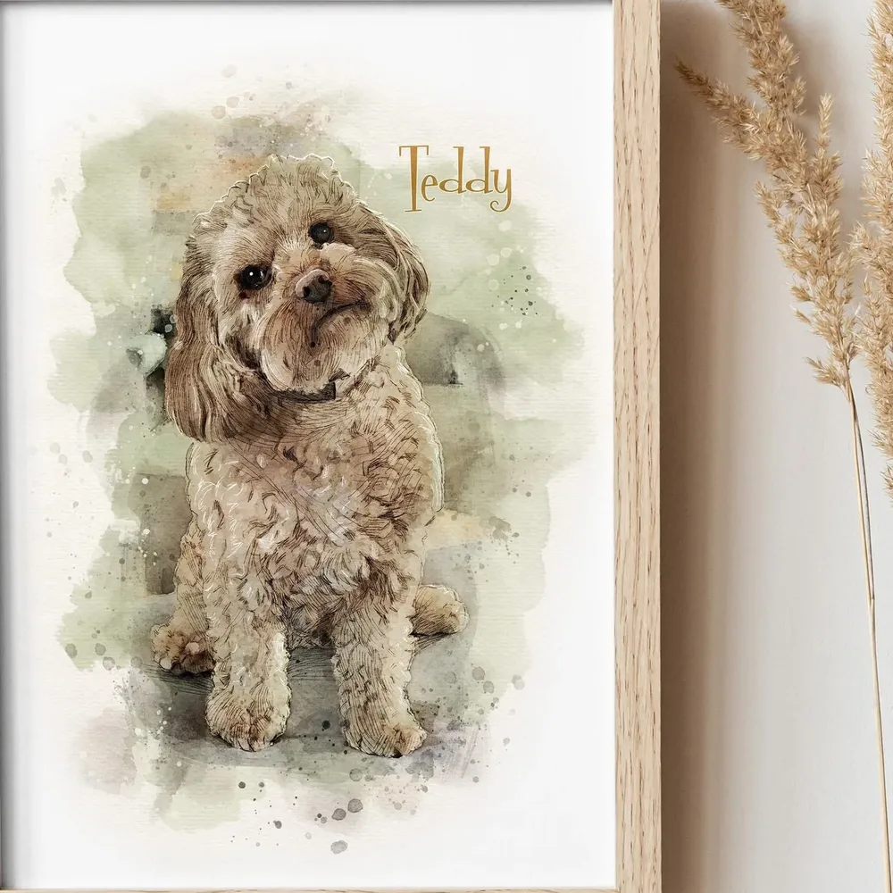 Personalized Pet Portrait Custom Dog Watercolor Art Print