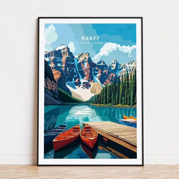 Banff Travel Poster, Minimalist National Park Art Print