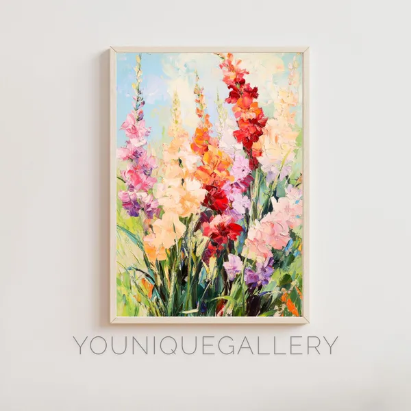 Gladiolus Flower Impressionist Art Print, Cottage Decor