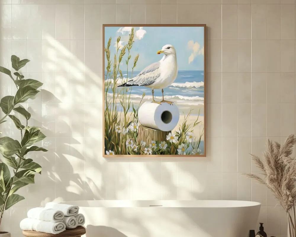 Seagull Toilet Paper Beach Bathroom Poster Print - Image 4