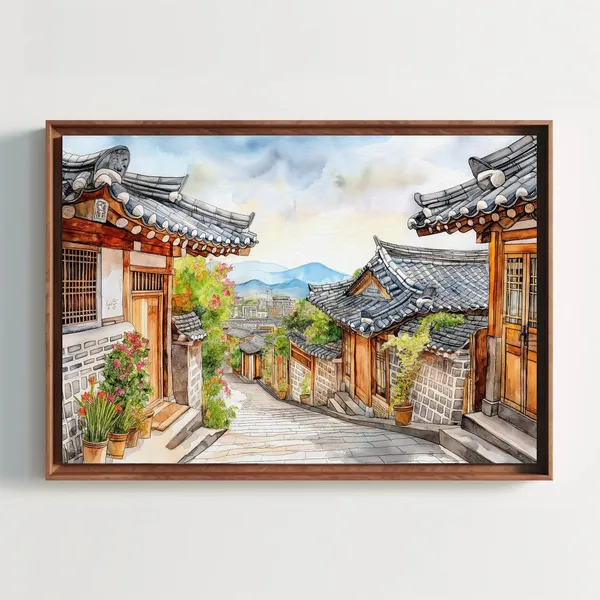 Korean Street Art Watercolor Art Print, Living Room Decor
