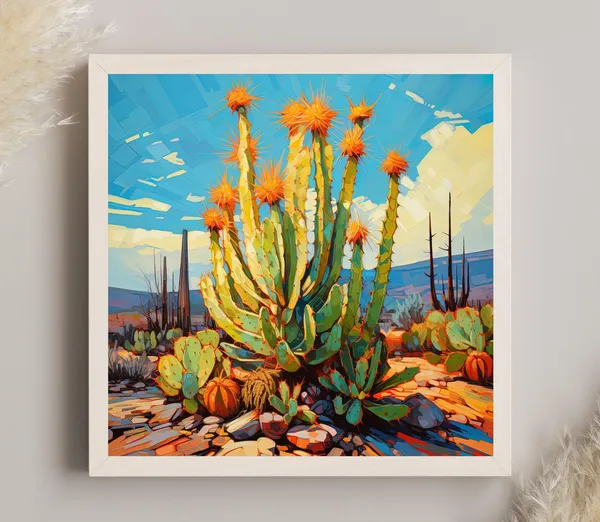 Saguaro Cactus and Century Plant Desert Art Print