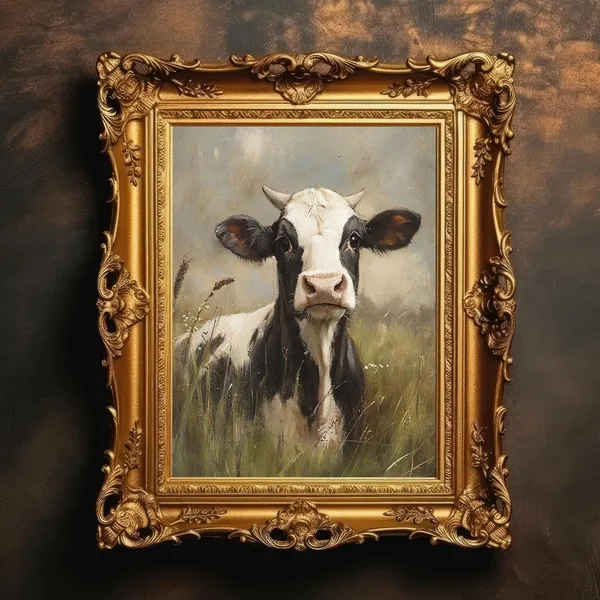 Vintage Cow Portrait Art Print, Rustic Farmhouse Decor