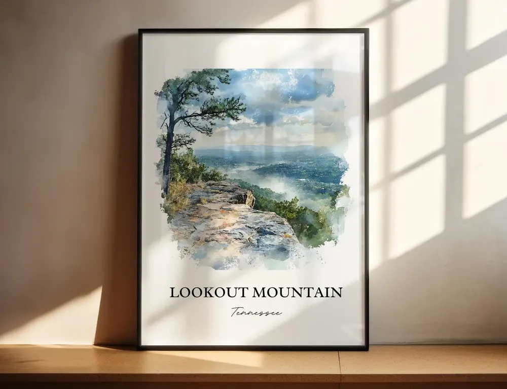 Lookout Mountain Ruby Falls Watercolor Travel Poster