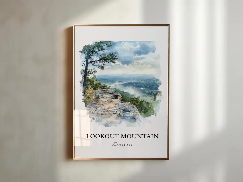 Lookout Mountain Ruby Falls Watercolor Travel Poster - Image 2