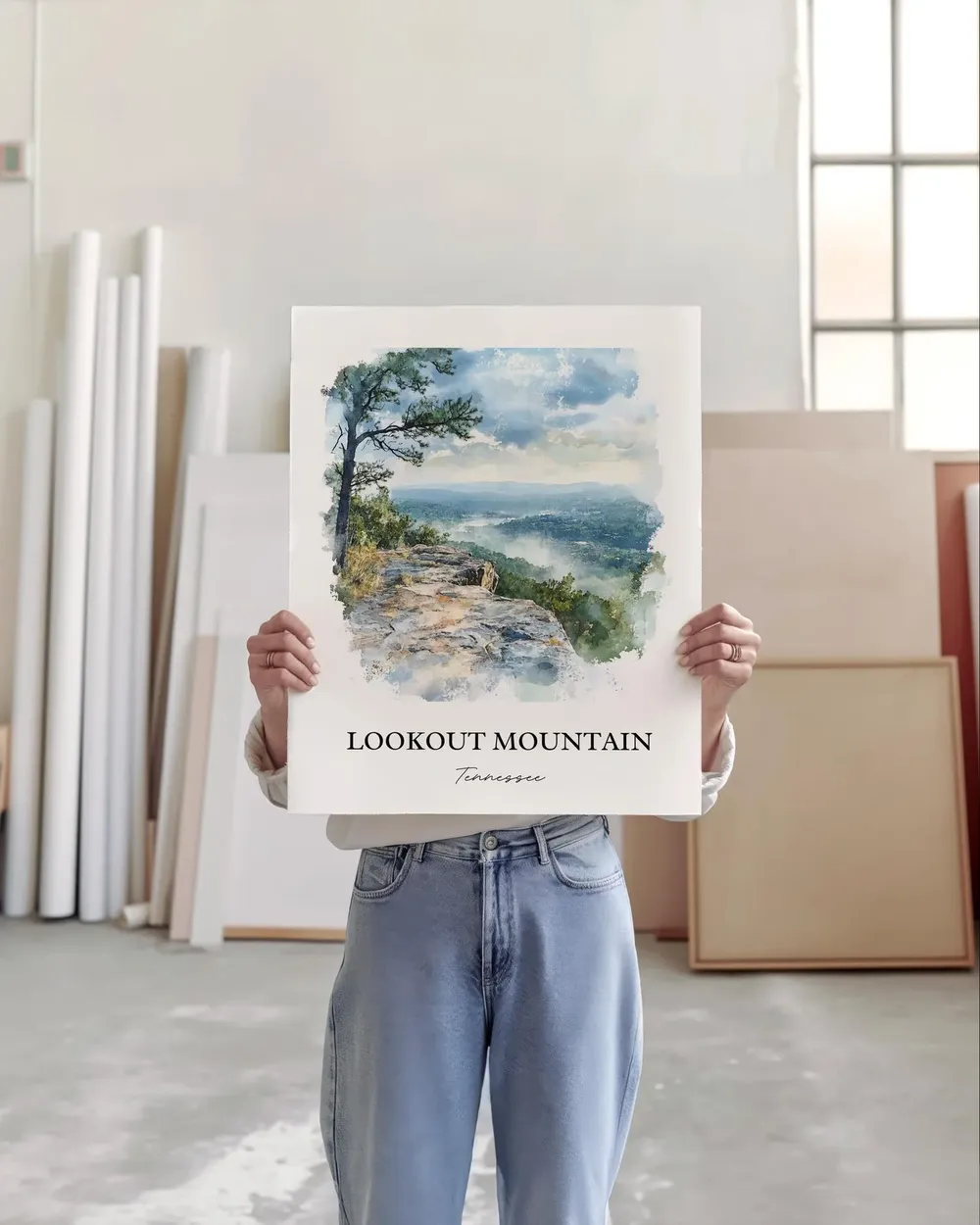 Lookout Mountain Ruby Falls Watercolor Travel Poster - Image 3