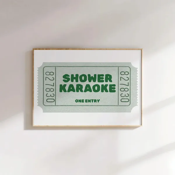 Shower Karaoke Ticket Print, Funny Bathroom Poster