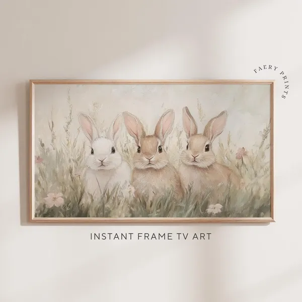 Easter Bunny TV Art, Cute Farmhouse Spring Print