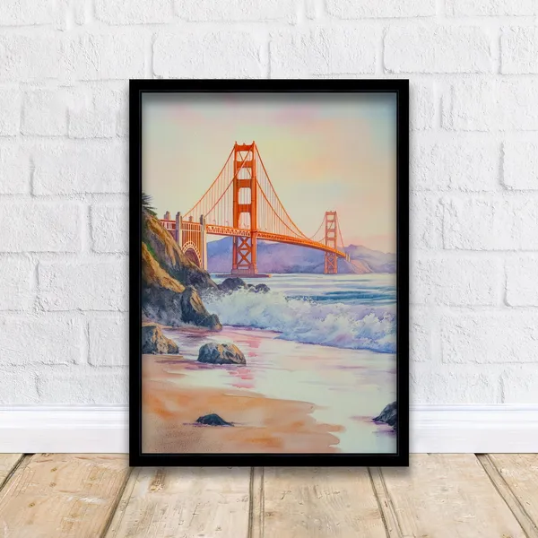 San Francisco Watercolor Painting Art Print, Coastal Decor