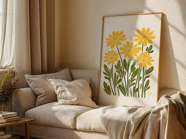 Retro 70s Daisy Boho Floral Art Print