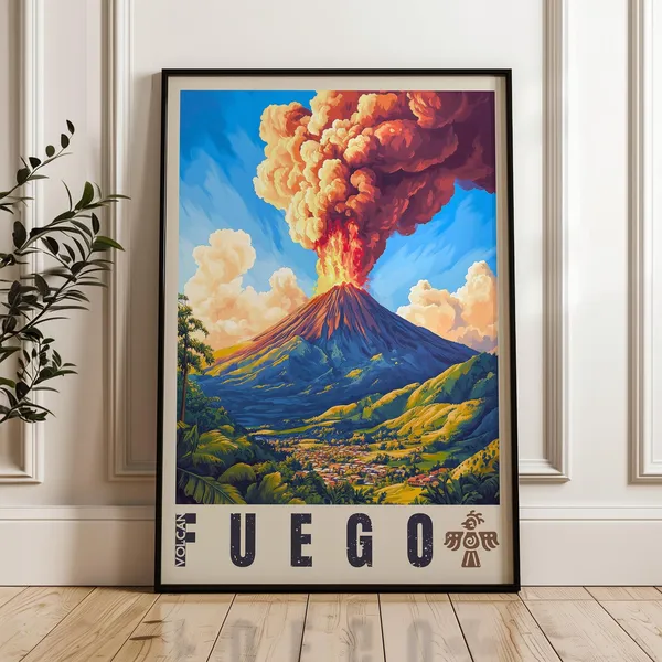 Fuego Volcano - Guatemala Travel Poster