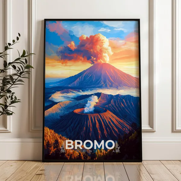 Mount Bromo Travel Poster, Java Volcano