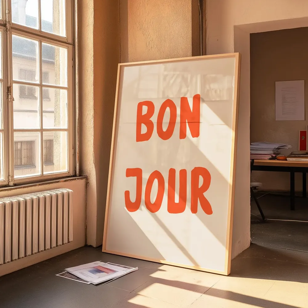 Bonjour French Print, Colorful Hallway Welcome Art