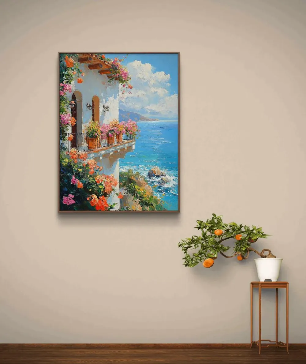 Mediterranean Balcony, Impressionist Coastal Art Print