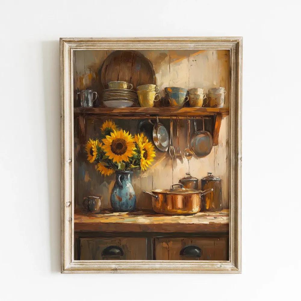 Farmhouse Kitchen Wall Art, Sunflower Oil Painting Print