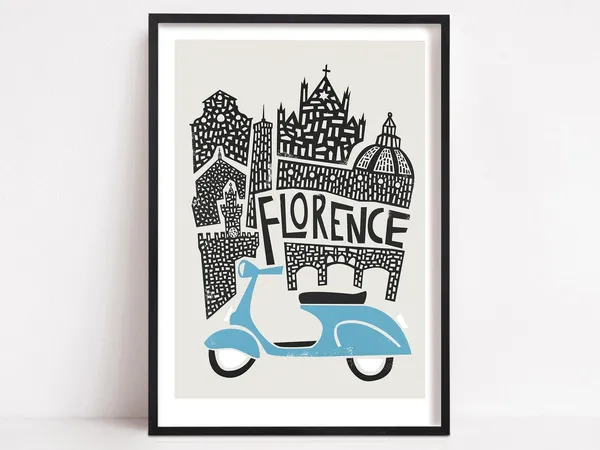 Florence Cityscape Travel Poster, Tuscany Italy
