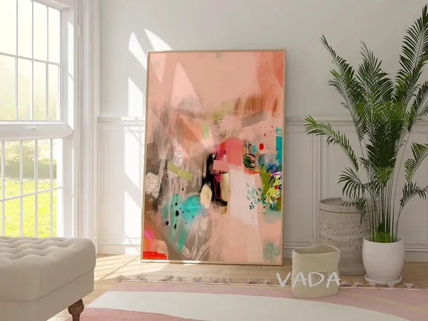 Light Coral Abstract Painting, Modern Art Print