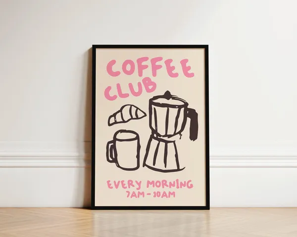 Coffee Club Hand-Drawn Kitchen Wall Art Print