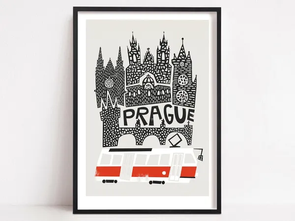 Prague Retro Style Czech Republic Travel Poster