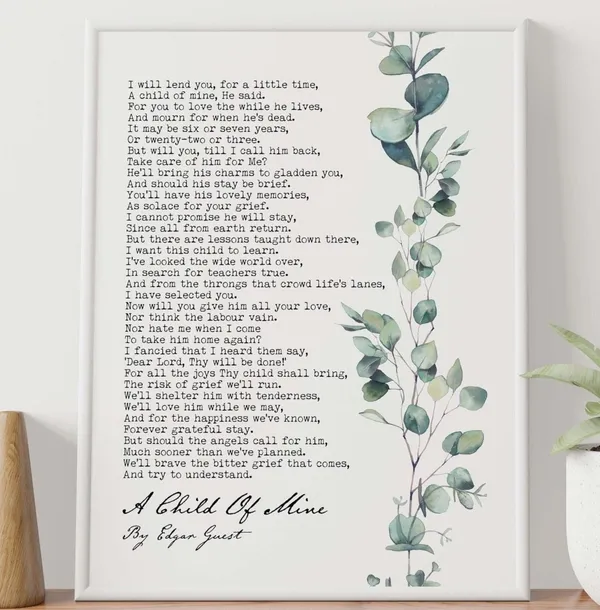 A Child Of Mine Poem Art Print, Mourning Bereavement