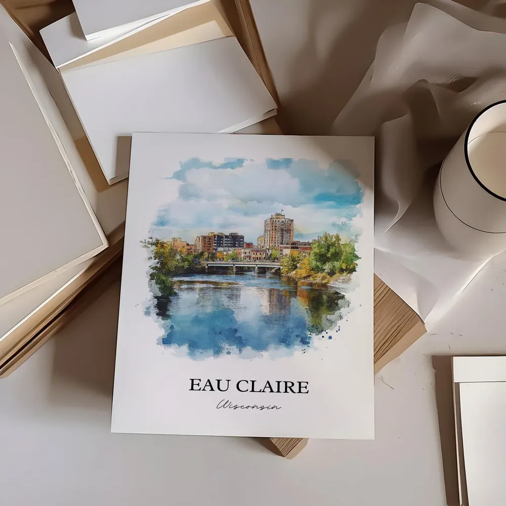 Eau Claire, Wisconsin Watercolor Travel Poster - Image 3
