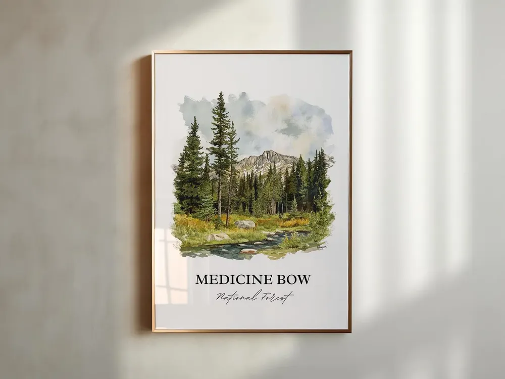 Medicine Bow, Wyoming Watercolor Forest Travel Poster - Image 5