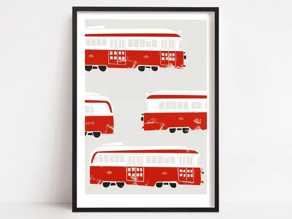 Toronto Streetcar Print, Vintage Retro Vehicle Art